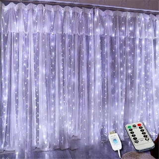 LED gardin med fjernbetjening  - Hvidt lys